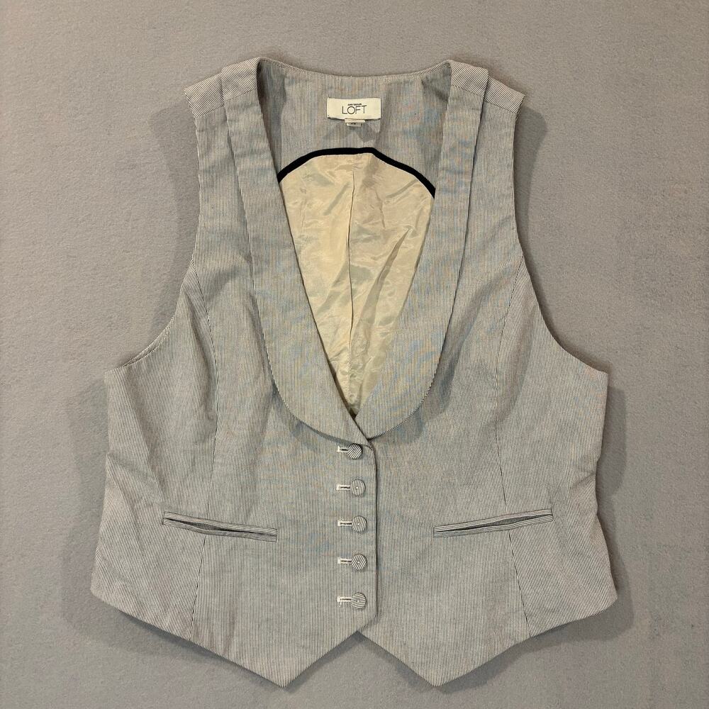 Ann Taylor LOFT Vest Women’s Medium White and Grey Thin Striped Vest